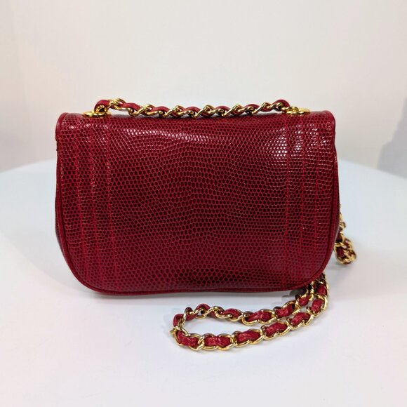 Chanel Rare Vintage Red Lizard Leather Mini Rectangular Flap Bag - Picture 7 of 16